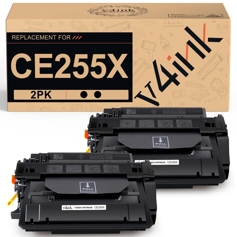 v4ink 2PK CE255X Toner Cartridge Compatible Replacement for HP 55A 55X CE255X Toner High Yield Black Ink for HP Pro P3015 P3015d P3015dn P3015n P3015x M521dn M521dw M525c M525dn M525f Printer - Image 1